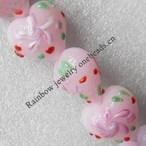 Lampwork Beads, Heart 20mm Hole:About 1.5mm, Sold by PC