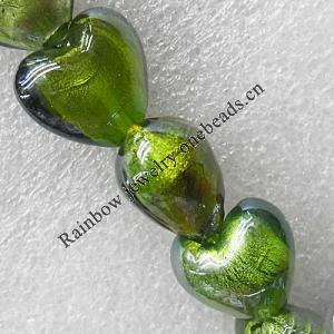 Silver Foil Lampwork Beads, Heart 12mm Hole:About 1.5mm, Sold by PC