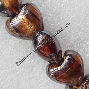 Silver Foil Lampwork Beads, Heart 12mm Hole:About 1.5mm, Sold by PC