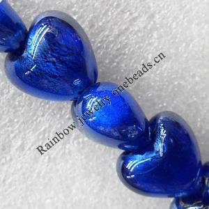 Silver Foil Lampwork Beads, Heart 15mm Hole:About 1.5mm, Sold by PC