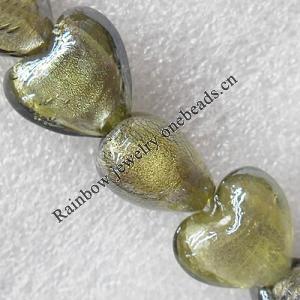 Silver Foil Lampwork Beads, Heart 12mm Hole:About 1.5mm, Sold by PC