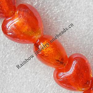 Silver Foil Lampwork Beads, Heart 20mm Hole:About 1.5mm, Sold by PC