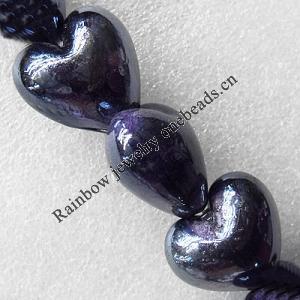 Silver Foil Lampwork Beads, Heart 12mm Hole:About 1.5mm, Sold by PC