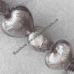 Silver Foil Lampwork Beads, Heart 15mm Hole:About 1.5mm, Sold by PC