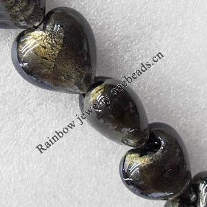 Silver Foil Lampwork Beads, Heart 12mm Hole:About 1.5mm, Sold by PC