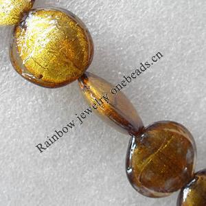 Silver Foil Lampwork Beads, Flat Round 15mm Hole:About 1.5mm, Sold by PC