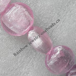 Silver Foil Lampwork Beads, Flat Round 15mm Hole:About 1.5mm, Sold by PC