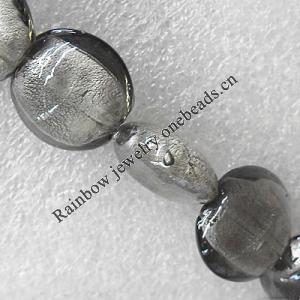 Silver Foil Lampwork Beads, Flat Round 15mm Hole:About 1.5mm, Sold by PC