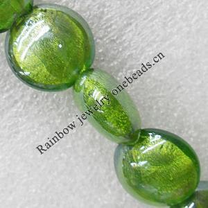 Silver Foil Lampwork Beads, Flat Round 12mm Hole:About 1.5mm, Sold by PC