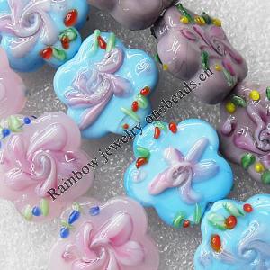 Lampwork Beads, Mix Color Flower 25mm Hole:About 1.5mm, Sold by Group