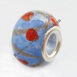 European Style Lampwork Beads With 925 sterling silver Core, 10x14mm Hole:About 5mm, Sold by PC