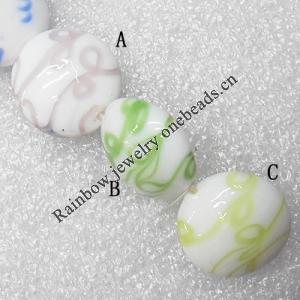 Lampwork Beads, Flat Round 20mm Hole:About 1.5mm, Sold by PC 