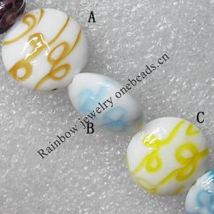 Lampwork Beads, Flat Round 20mm Hole:About 1.5mm, Sold by PC 