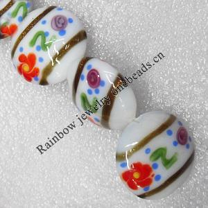 Lampwork Beads, Flat Round 20mm Hole:About 1.5mm, Sold by PC 