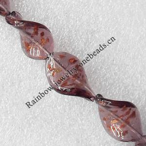 Gold Sand Lampwork Beads, Twist Leaf 18x27mm Hole:About 1.5mm, Sold by PC 