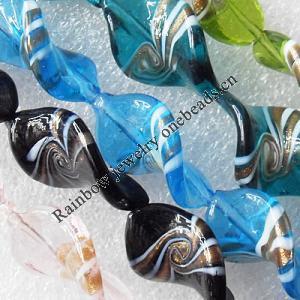 Lampwork Beads, Mix Color Twist Leaf 18x27mm Hole:About 1.5mm, Sold by Group 
