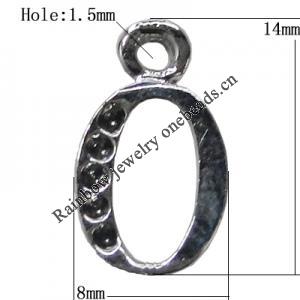 Pendant Setting Zinc Alloy Jewelry Findings Lead-free, Letter 14x8mm Hole:1.5mm, Sold by Bag