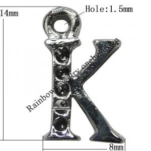 Pendant Setting Zinc Alloy Jewelry Findings Lead-free, Letter 14x8mm Hole:1.5mm, Sold by Bag