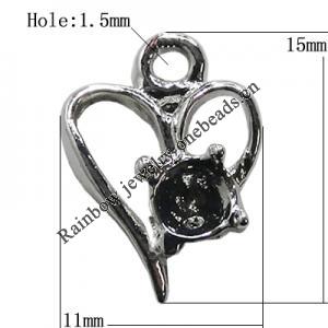 Pendant Setting Zinc Alloy Jewelry Findings Lead-free, Heart 15mm Hole:1.5mm, Sold by Bag