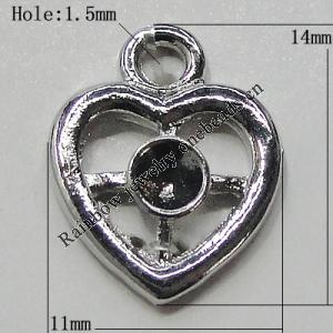 Pendant Setting Zinc Alloy Jewelry Findings Lead-free, Heart 14x11mm Hole:1.5mm, Sold by Bag