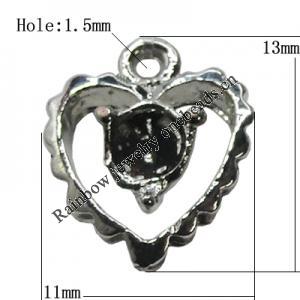 Pendant Setting Zinc Alloy Jewelry Findings Lead-free, Heart 13x11mm Hole:1.5mm, Sold by Bag