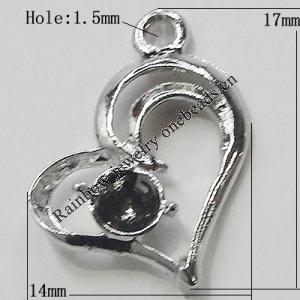 Pendant Setting Zinc Alloy Jewelry Findings Lead-free, Heart 17x14mm Hole:1.5mm, Sold by Bag