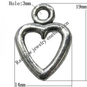 Pendant Zinc Alloy Jewelry Findings Lead-free, Heart 19x14mm Hole:3mm, Sold by Bag