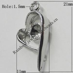 Pendant Setting Zinc Alloy Jewelry Findings Lead-free, Heart 21x11mm Hole:1.5mm, Sold by Bag