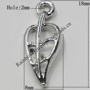 Pendant Zinc Alloy Jewelry Findings Lead-free, leaf 18x8mm Hole:2mm, Sold by Bag