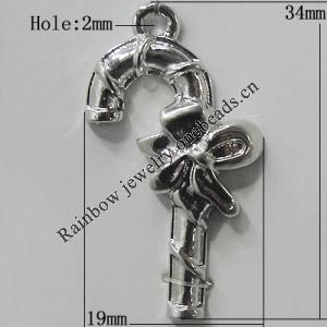 Zinc Alloy Jewelry Findings, Christmas Charm/Pendant, 34x19mm Hole:2mm, Sold by Bag	