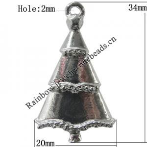 Zinc Alloy Jewelry Findings, Christmas Charm/Pendant, Christmas Tree 34x20mm Hole:2mm, Sold by Bag	