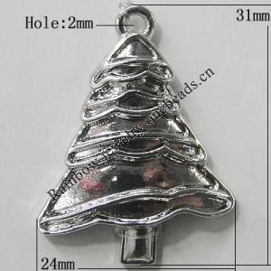 Zinc Alloy Jewelry Findings, Christmas Charm/Pendant, Christmas Tree 31x24mm Hole:2mm, Sold by Bag	