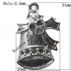 Zinc Alloy Jewelry Findings, Christmas Charm/Pendant, 31x20mm Hole:2.5mm, Sold by Bag	