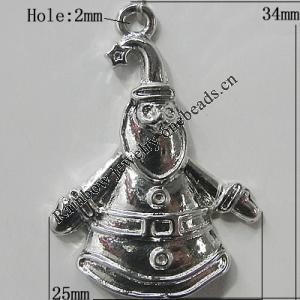 Zinc Alloy Jewelry Findings, Christmas Charm/Pendant, 34x25mm Hole:2mm, Sold by Bag	