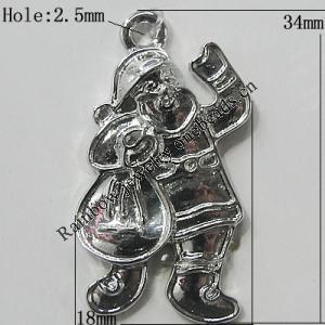 Zinc Alloy Jewelry Findings, Christmas Charm/Pendant, Santa 34x18mm Hole:2.5mm, Sold by Bag	