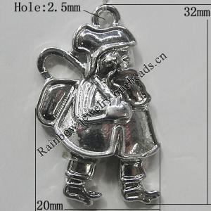 Zinc Alloy Jewelry Findings, Christmas Charm/Pendant, Santa 32x20mm Hole:2.5mm, Sold by Bag	