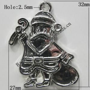 Zinc Alloy Jewelry Findings, Christmas Charm/Pendant, Santa 32x27mm Hole:2.5mm, Sold by Bag	