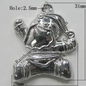 Zinc Alloy Jewelry Findings, Christmas Charm/Pendant, Santa 31x25mm Hole:2.5mm, Sold by Bag	