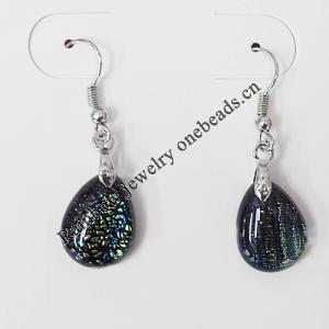 Dichroic Glass Earring, hook earwire, Teardrop 6x4mm, Sold by Pair