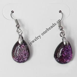 Dichroic Glass Earring, hook earwire, Teardrop 6x4mm, Sold by Pair