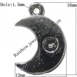Pendant Setting Zinc Alloy Jewelry Findings Lead-free, Moon 16x12mm Hole:1.5mm, Sold by Bag