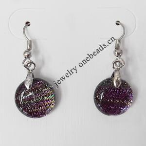 Dichroic Glass Earring, hook earwire, Flat Round 16mm, Sold by Pair