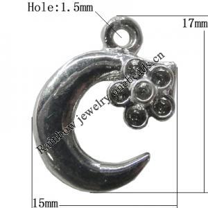 Pendant Zinc Alloy Jewelry Findings Lead-free, Moon 17x15mm Hole:1.5mm, Sold by Bag