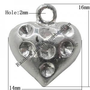 Pendant Setting Zinc Alloy Jewelry Findings Lead-free, Heart 16x14mm Hole:2mm, Sold by Bag