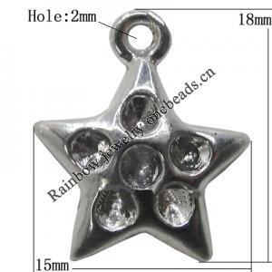 Pendant Setting Zinc Alloy Jewelry Findings Lead-free, Star 18x15mm Hole:2mm, Sold by Bag
