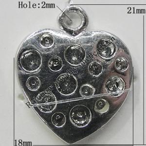 Pendant Setting Zinc Alloy Jewelry Findings Lead-free, Heart 21x18mm Hole:2mm, Sold by Bag