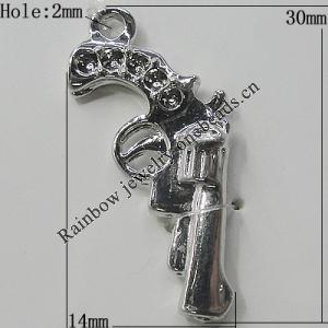 Pendant Setting Zinc Alloy Jewelry Findings Lead-free, Pistol 30x14mm Hole:2mm, Sold by Bag