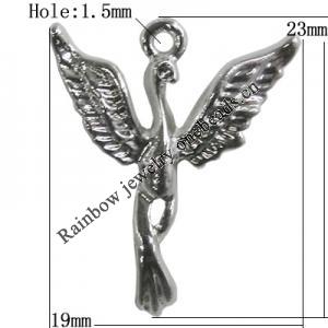Pendant Zinc Alloy Jewelry Findings Lead-free, Bird 23x19mm Hole:1.5mm, Sold by Bag
