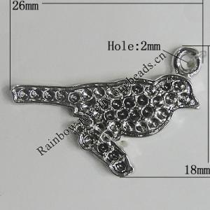 Pendant Setting Zinc Alloy Jewelry Findings Lead-free, Bird 26x18mm Hole:2mm, Sold by Bag