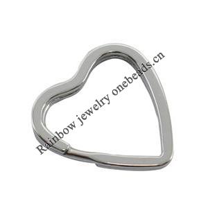 Iron Key Ring, Heart, Platinum Color, about 32mm in diameter, Sold by bag